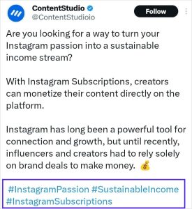 Hashtags example in twitter x