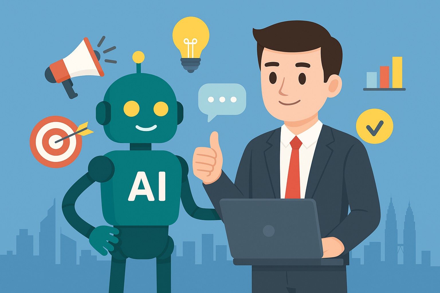Businessman and ai in marketing endoftext