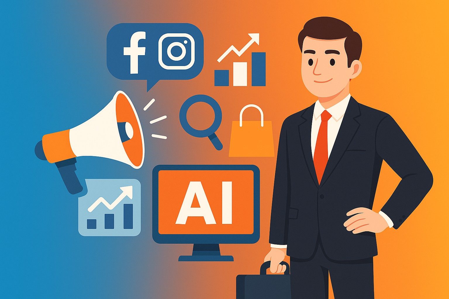 Confident businessman in digital marketing world